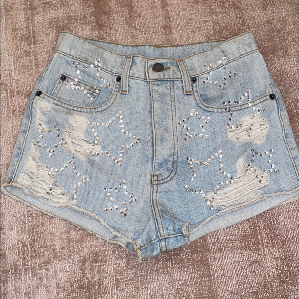 carmar denim high waisted rhinestone star shorts
